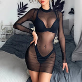 Hnewly Sexy Women Beach Dress Mesh Bathing Suit Cover Up Sheer Bikini Vestido Swimwear Clubwear